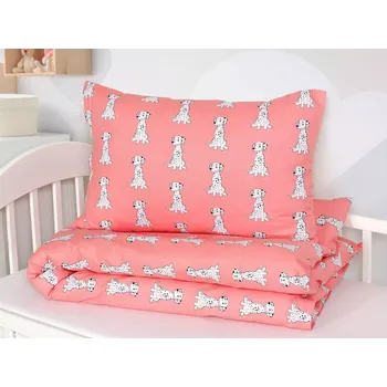 Povlečení Dětské bavlněné povlečení - dalmatin na růžové - do postýlky 90x140+40x60