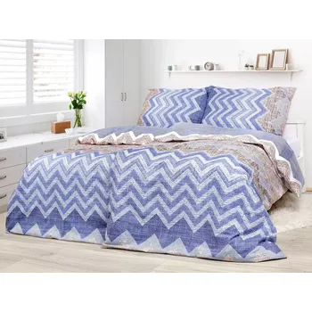 Povlečení Bavlněné povlečení - modro-hnědý cikcak 140x200+70x90