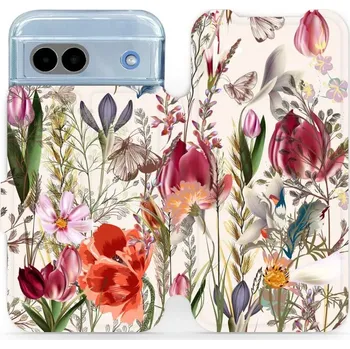 Pouzdro na mobilní telefon Flipové pouzdro Mobiwear - Google Pixel 8A - MP01S Rozkvetlá louka (Knížkové flip pouzdro, obal, kryt na mobil Google Pixel 8A - MP01S Rozkvetlá louka, materiál Umělá kůže + TPU - ochrana 360°, stojánek, silikonová vanička, magnetické zavírání)