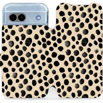 Pouzdro na mobilní telefon Flipové pouzdro Mobiwear - Google Pixel 8A - VA50S Černé puntíky (Knížkové flip pouzdro, obal, kryt na mobil Google Pixel 8A - VA50S Černé puntíky, materiál Umělá kůže + TPU - ochrana 360°, stojánek, silikonová vanička, magnetické zavírání)