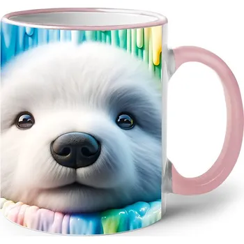 Keramický hrnek s ledním medvídkem, Barva Růžová, Velikost 330 ml, Canvas Keramický hrnek s barevným uchem 2607