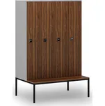 B2B Partner Dřevěná šatní skříňka S4 s lavičkou, 4 oddíly, 1871 x 1200 x 500/800 mm, demont, RFID zámek, šedá/ořech