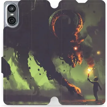 Pouzdro na mobilní telefon Flipové pouzdro Mobiwear - Sony Xperia 10 VI - VA08P Příšera a kluk s pochodní (Knížkové flip pouzdro, obal, kryt na mobil Sony Xperia 10 VI - VA08P Příšera a kluk s pochodní, materiál Umělá kůže + TPU - ochrana 360°, stojánek, silikonová vanička,)