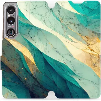 Pouzdro na mobilní telefon Flipové pouzdro Mobiwear - Sony Xperia 1 VI - VP37S Zlatavý a zelenkavý mramor (Knížkové flip pouzdro, obal, kryt na mobil Sony Xperia 1 VI - VP37S Zlatavý a zelenkavý mramor, materiál Umělá kůže + TPU - ochrana 360°, stojánek, silikonová vanička,)