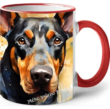 Keramický hrnek Dobrman, Barva Červená, Velikost 330 ml, Canvas Keramický hrnek s barevným uchem 2620