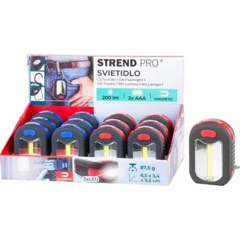 Svítilna 12 ks Svietidlo Strend Pro Worklight, prívesok, LED 200 lm, magnet, s klipsou, červená/modrá, 3x AA