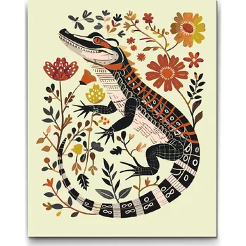 Malování podle čísel - Severské lidové umění - Aligátor Velikost: 30x40cm, Rámování: Pouze srolované plátno