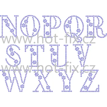 FM009 - monogramy - písmena abecedy N-Z, nažehlovací hot-fix kamínková aplikace na textil, rozměry v popisu barva kamenů - písmena: broušené kameny barva 101 Crystal /stříbrná, písmeno: písmeno X