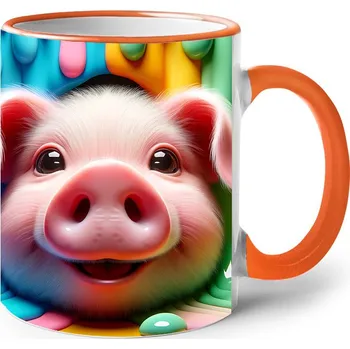 Keramický hrnek s prasátkem, Barva Oranžová, Velikost 330 ml, Canvas Keramický hrnek s barevným uchem 2608