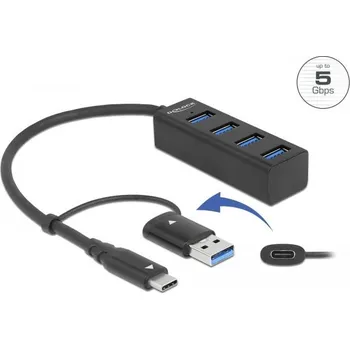 USB hub Delock - Rozbo�ova� - 4 x USB 3.2 Gen 1 + 1 x USB-C 3.2 Gen 1 - stolní počítač