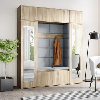 Předsíňová stěna Předsíňová stěna Emi 32 - dub Sonoma Barva čalounění: Světle šedá - Trinity 14