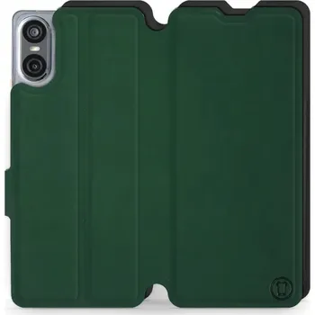 Pouzdro na mobilní telefon Flipové pouzdro Mobiwear Semiš - Sony Xperia 10 VI - Zelené & Černé (Knížkové semišové flip pouzdro, obal, kryt na mobil Sony Xperia 10 VI - Zelené & Černé, materiál semiš + TPU, ochrana 360°, stojánek, silikonová vanička, magnetické zavírání)