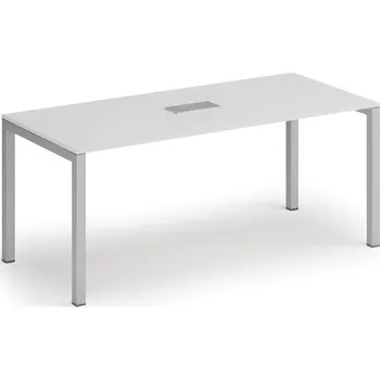 B2B Partner Jednací stůl PRIMO SQUARE, 180x80 cm, bílá + stolní zásuvka TYP III, stříbrná