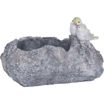 Vánoční dekorace Dekorácia MagicHome, Kameň s vtáčikom a kvetináčom, keramika, 35,5x26,5x20,5 cm