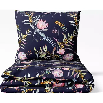 Povlečení Bavlněné povlečení - růžové květy na modré 140x200+70x90