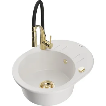 Mexen Kevin 1miskový granit dřez s odkapem a baterií Aster, bílá 6517-20-73450-57-G