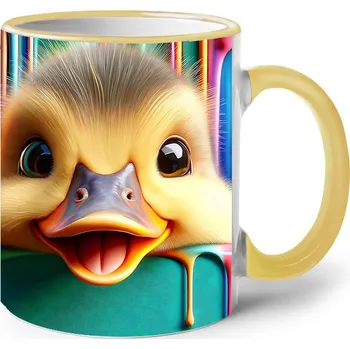 Keramický hrnek s kačenkou, Barva Žlutá, Velikost 330 ml, Canvas Keramický hrnek s barevným uchem 2598