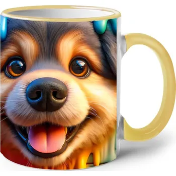 Keramický hrnek s pejskem, Barva Žlutá, Velikost 330 ml, Canvas Keramický hrnek s barevným uchem 2597