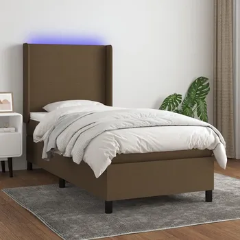Postel vidaXL Box spring postel s matrací a LED 100x200 cm textil [3138134] Barva: tmavě hnědá