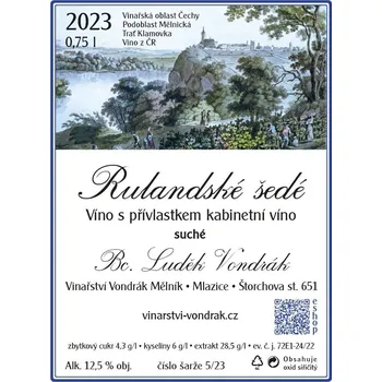 Rulandské šedé 2023, kabinetní víno, Vinařství Vondrák Mělník, suché