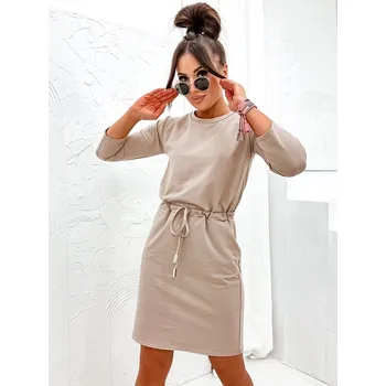 Dámské šaty Béžové dámské úpletové šaty (700) odstíny béžové S (36)