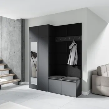 Předsíňová stěna Předsíňová stěna Emi 19 - šedá grafit Barva čalounění: Černá - Trinity 16