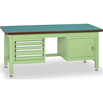 Dílenský stůl Profesionální dílenský stůl GL, 4 zásuvky, 1 skříňka, deska MDF + PVC, 1800x750 mm