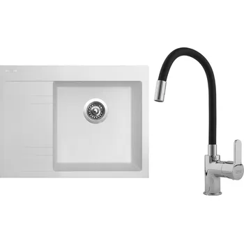 Kuchyňský dřez Set Sinks G3328 (dřez Rim 650 P Milk 28 pravý + baterie Flexia lesklá)