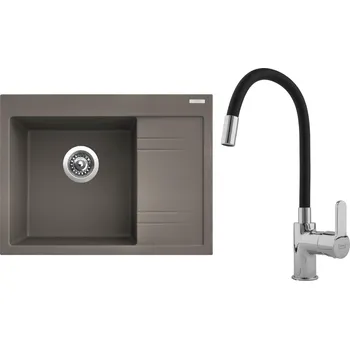 Kuchyňský dřez Set Sinks G2554 (dřez Rim 650 L Truffle 54 levý + baterie Flexia lesklá)
