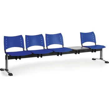 Corping Plastová lavice do čekáren VISIO, 4-sedák, se stolkem, modrá, chromované nohy