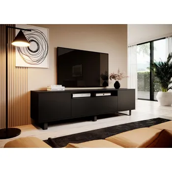 Obývací stěna TV skříňka Log 200 černá - kovové nohy