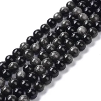 Dětské navlékací korálky Obsidián stříbrný 8 mm (návlek 43 - 44 korálků)