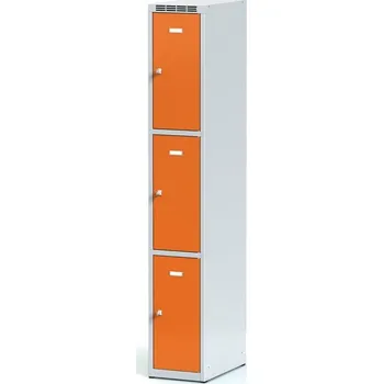 Šatní skříň Alfa 3 Šatní skříňka S6 s úložnými boxy, 3 boxy, 1800 x 300 x 500 mm, cylindrický zámek, oranžové dveře