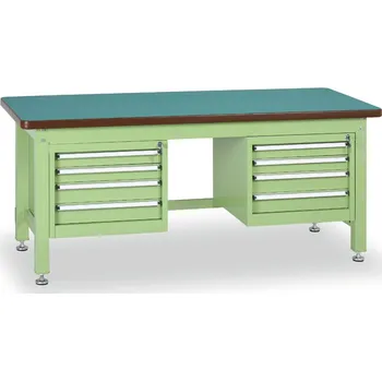 Dílenský stůl Profesionální dílenský stůl GL, 2x4 zásuvky, deska MDF + PVC, 2100x750 mm