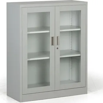 Policová skříň Kovová policová skříň s prosklenými dveřmi, demontovaná, 900 x 1150 x 400 mm