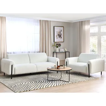 Sedací souprava Sedací souprava bílá buklé čalounění 3místná pohovka křeslo kovové nohy nastavitelné opěradlo moderní styl obývací pokoj velký pokoj Beliani