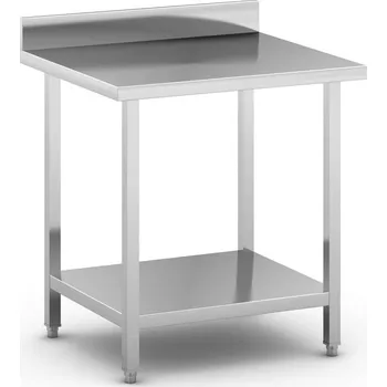 Dílenský stůl Nerezový pracovní stůl s policí a ohrádkou, 800 x 700 x 850 mm