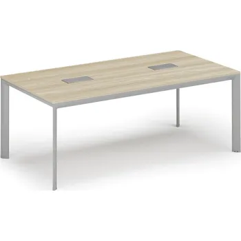 Psací stůl Jednací stůl PRIMO INVITATION, 200x100 cm, dub přírodní + 2x stolní zásuvka TYP I, stříbrná