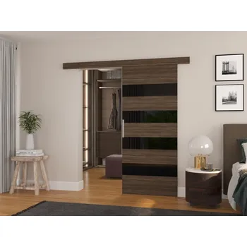 Interiérové dveře Posuvné dveře Milou - 86 cm stlumeným dojezdem Barva: Choco + Černý Lacobel