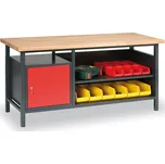 Güde Dílenský pracovní stůl GD, buková spárovka, 1 skříňka, 1 police, 1700 x 685 x 850 mm, antracit / červená