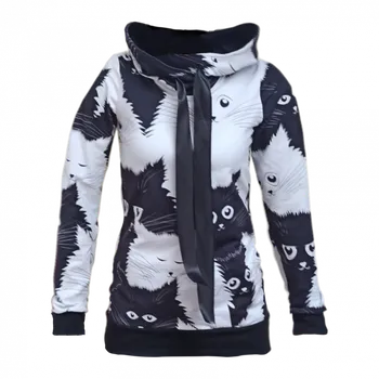 Dámská mikina Dámská mikina s kapucí Černé a bílé kočky S