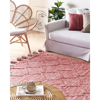 Koberec Koberec Červený Bavlna 160 x 230 cm Obdélníkový hustě tkaný Dekorace obývák ložnice Beliani