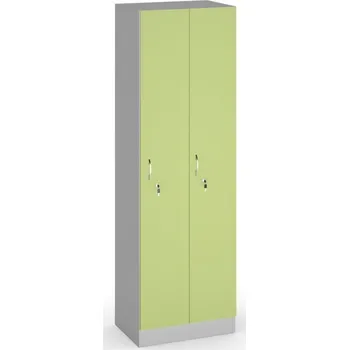 Šatní skříň Dřevěná šatní skříňka S5, 2 oddíly, 1900 x 600 x 420 mm, sokl, cylindrický zámek, šedá/zelená
