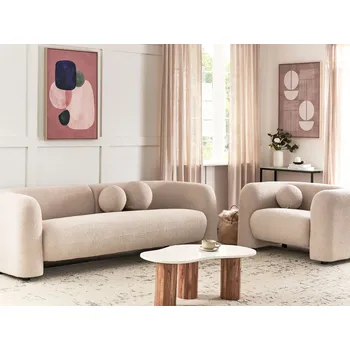 Sedací souprava Sedací souprava béžová buklé čalounění 4místná 3místná pohovka křeslo extra polštáře retro glamour art deco styl obývací pokoj Beliani