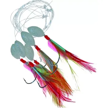 Makrelový návazec – červený #3/0 – 160 cm, síla 0,60 mm, 5× háček 3/0