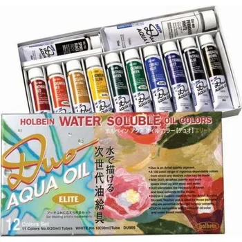 Olejová barva Olejové barvy Holbein Duo Aqua Oil - Elite, sada 12 ks