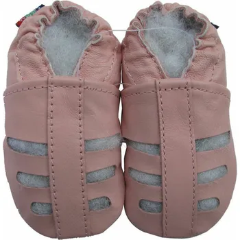 Capáčky CAROZOO Kožené capáčky s koženou podrážkou růžové sandále 6-12 měsíců Růžová 19,5