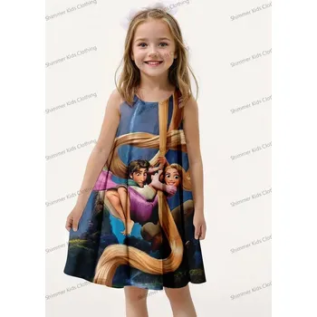 Dívčí šaty Disney Dívčí letní šaty Rapunzel - Locika s 3D potiskem Varianta: ZYJ-SMT-T-WXQ-135, Velikost: 110