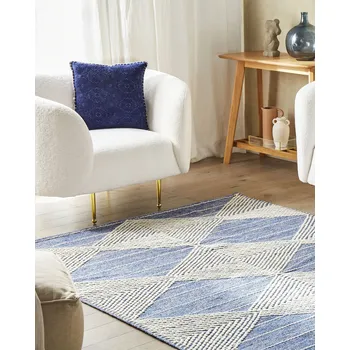 Koberec Koberec světle béžový a modrý 160 x 230 cm vlna a polyester ručně tkaný s geometrickým vzorem boho obývák ložnice Beliani