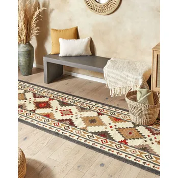 Koberec Kelimový koberec vícebarevný vlněný 80 x 300 cm ručně tkaný rustikální orientální design Beliani